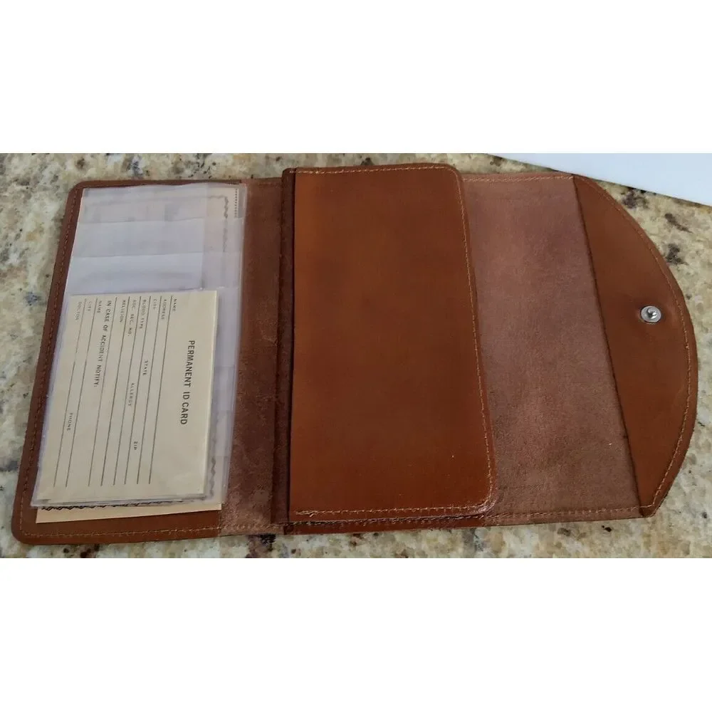 SWIB Top Grain Leather Check Book Wallet Clutch Rustic Snap Close USA Vintage‎